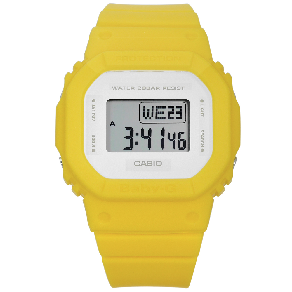BABY-G 復古街頭電子數位橡膠手錶(BGD-560CU-9)-白x黃 /40mm