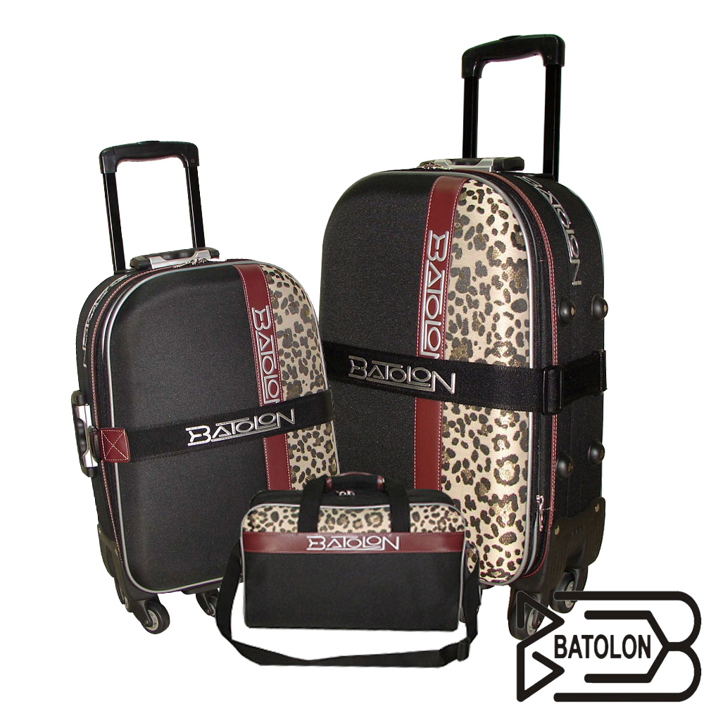 BATOLON寶龍 21+25吋+旅行袋/休閒組-貴氣豹紋旅行拉桿箱〈黑〉