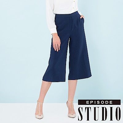 EPISODE Studio - 優雅素面設計寬褲（深藍）