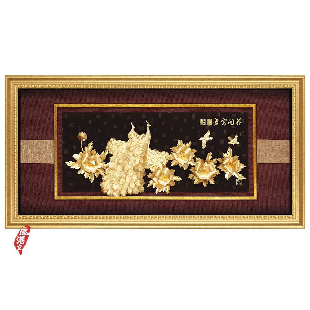 鹿港窯-立體金箔畫-花團錦簇(大幅系列69x133cm)