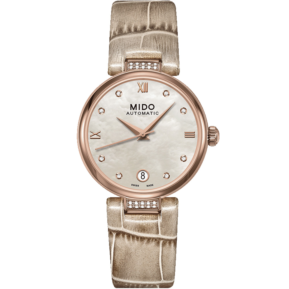 MIDO 美度 Baroncelli 永恆系列機械皮帶女錶 玫瑰金-33mm