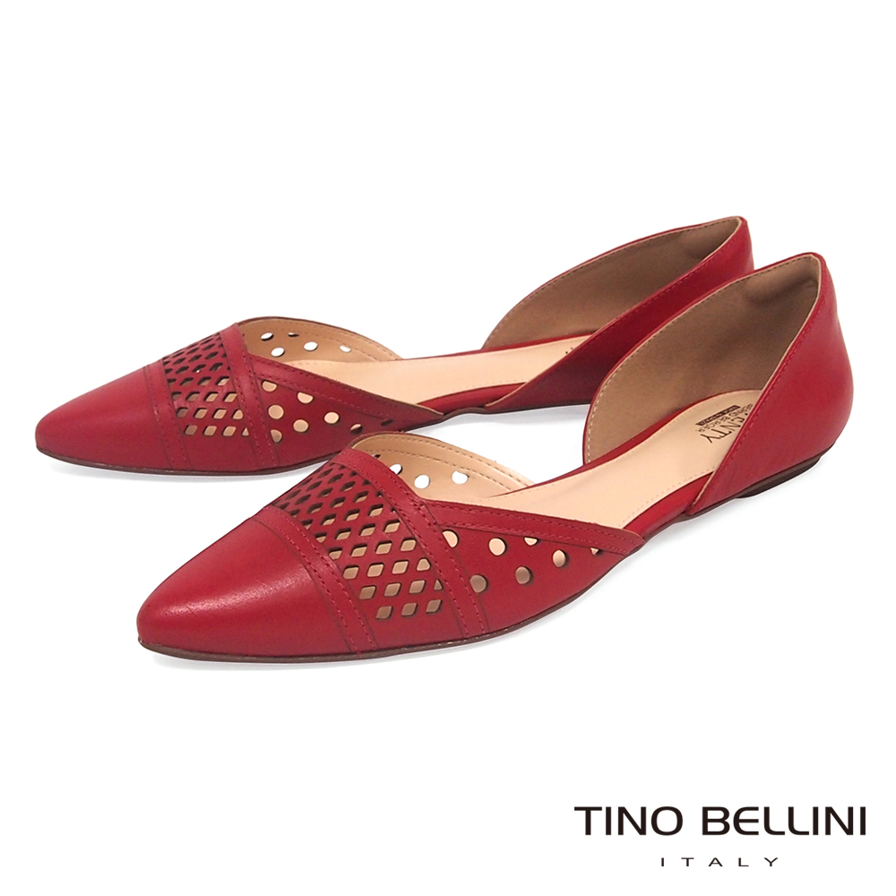 Tino Bellini 巴西進口鏤空幾何沖孔平底鞋_ 紅