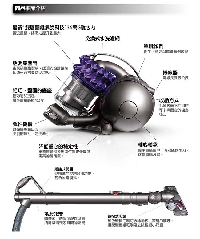 Dyson DC46 turbinerhead圓筒式吸塵器(紫色) 限量福利品| 無線吸塵器