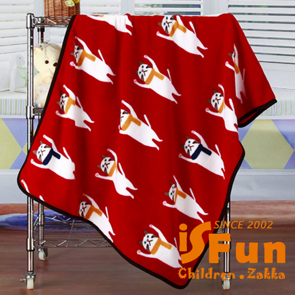 iSFun 兒童專用圍巾貓咪 保暖珊瑚絨嬰兒毛毯 紅100x72cm