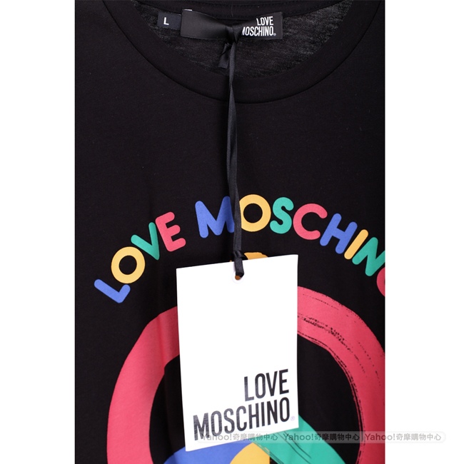 LOVE MOSCHINO 黑色多彩反戰圖騰棉質短袖T恤
