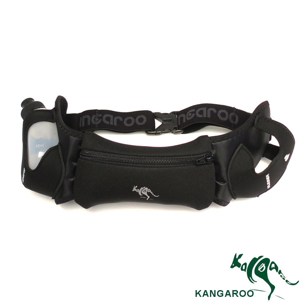 KANGAROO 馬拉松輕量透氣雙水壺跑步腰包全半馬型 (黑) K140116001