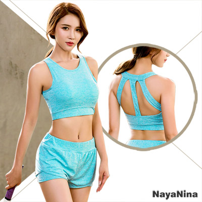 運動內衣 無鋼圈 極簡有型美背無鋼圈運動內衣M~XL(藍綠) Naya Nina