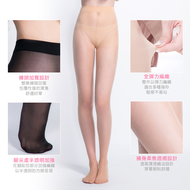 BeautyFocus (3雙組)台灣製透明感果酸絲褲襪(黑)