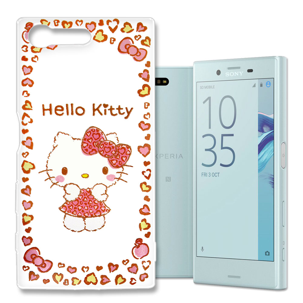 Hello Kitty 索尼 X Compact 4.6吋 浮雕彩繪透明軟殼(甜心豹紋)