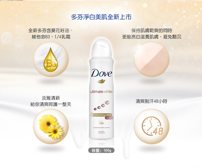 DOVE 多芬 淨白美肌制汗爽身噴霧 150ML