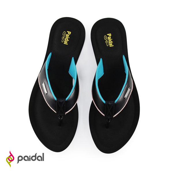 Paidal優雅皮質膨膨氣墊美型夾腳拖鞋-優雅黑