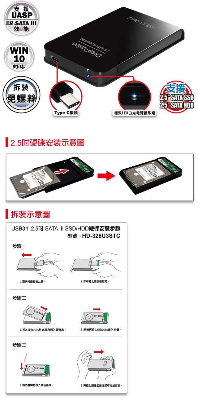 伽利略 USB3.1 to SATA/SSD 2.5 吋外接盒
