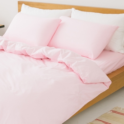 LAMINA 純色-晶粉-純棉三件式床包組(雙人)