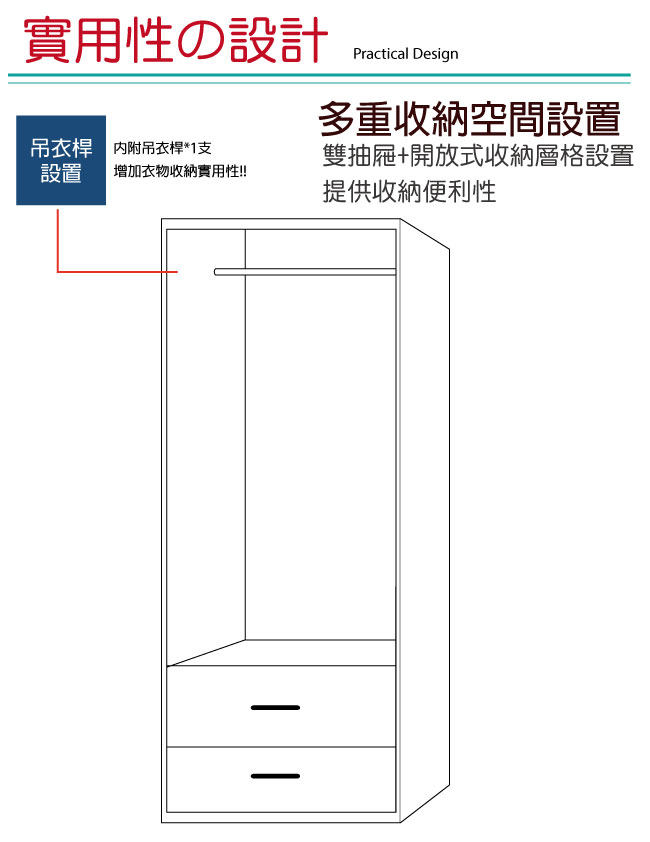 品家居 凱威2.5尺二抽衣櫃(三色可選)-81x55x178cm-免組