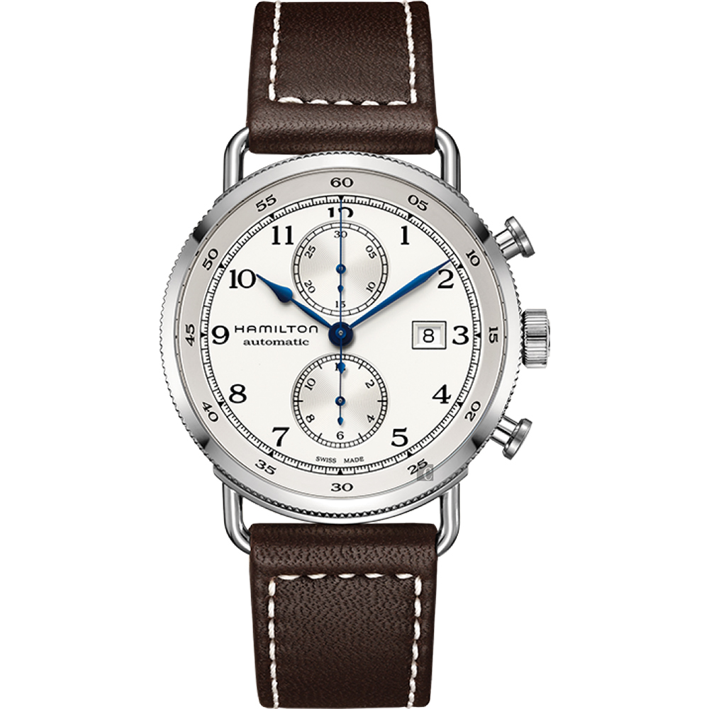 Hamilton漢米爾頓 卡其海軍計時機械錶-銀x咖啡/44mm