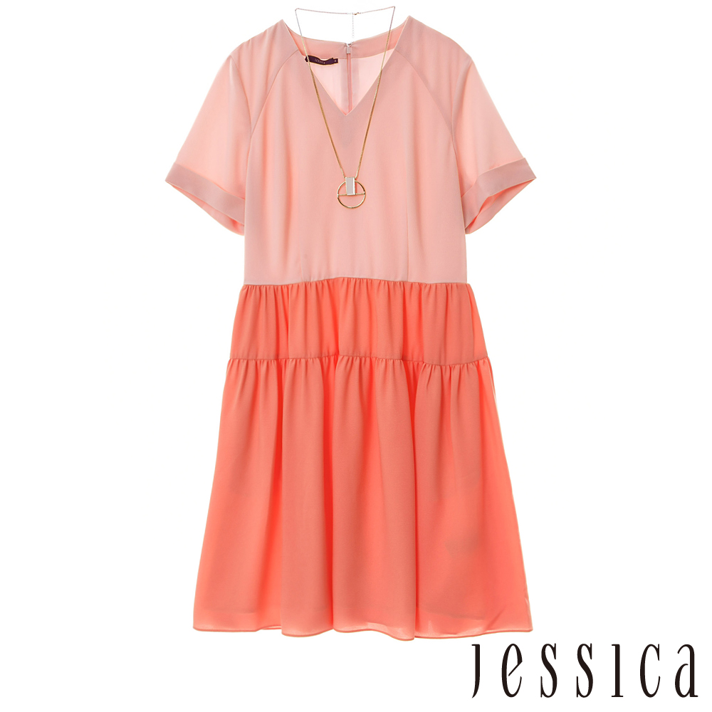 JESSICA - 甜美女孩雙色造型洋裝（粉橘）