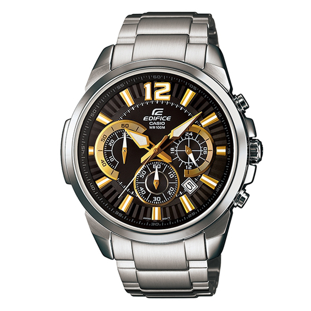 EDIFICE 搶眼跳色賽車魅力計時腕錶(EFR-535D-1A9)-黑x金時針/46mm