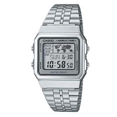 CASIO 復古風數字復刻地圖液晶顯示腕錶(A-500WA-7A)-銀X銀框/34mm