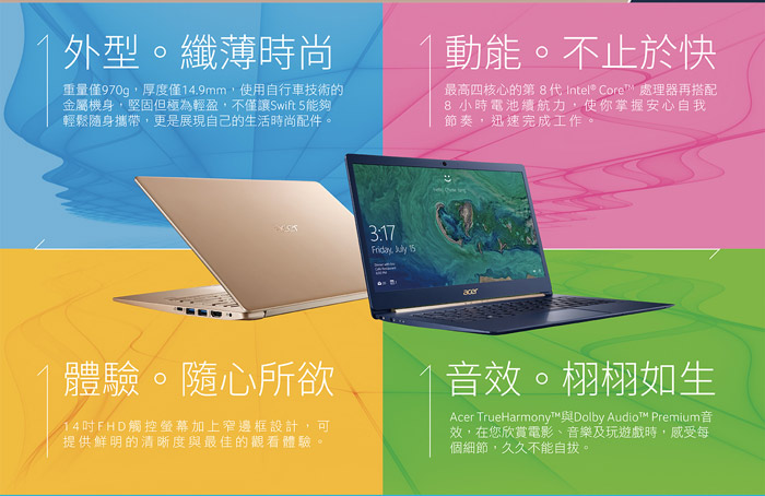 Acer SF514-52T-57FV 14吋筆電(i5-8250U/256G/8G/福