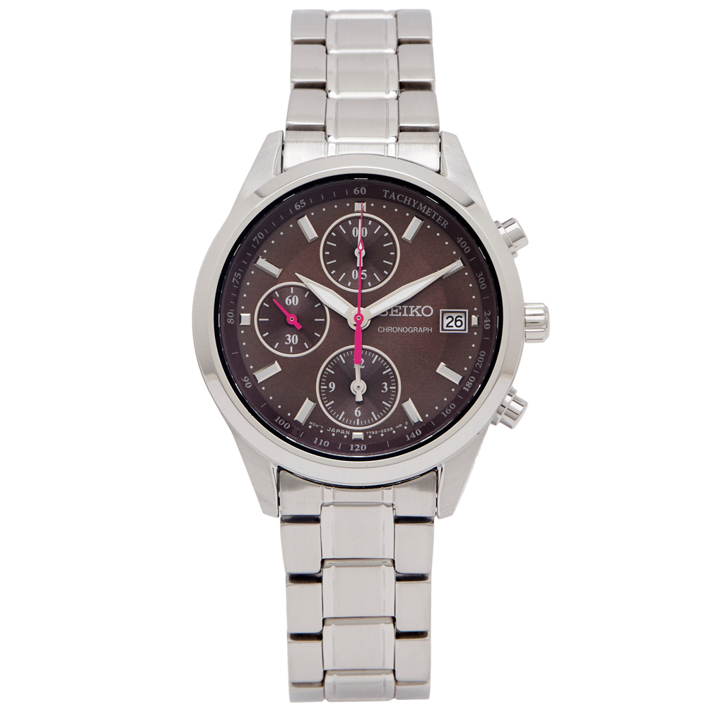 SEIKO 專屬女性時尚風計時手錶(SNDV55P1)-咖啡色面X銀色/36mm