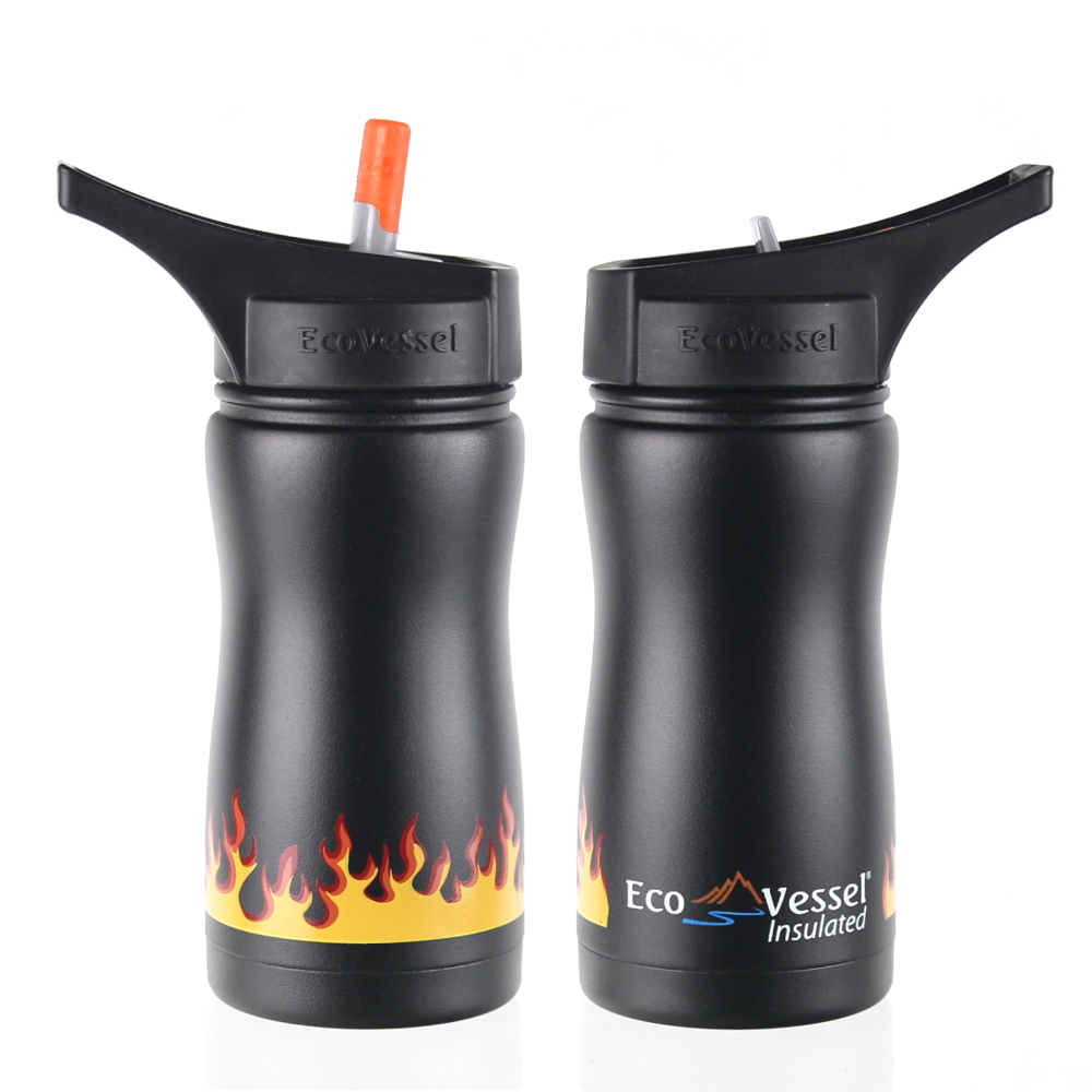 美國 Eco Vessel FROST 不鏽鋼吸嘴頭保溫水壺(400cc)-火焰黑