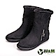 【W&M】經典毛絨十字拉鍊式中筒 女靴-黑(另有灰咖) product thumbnail 1