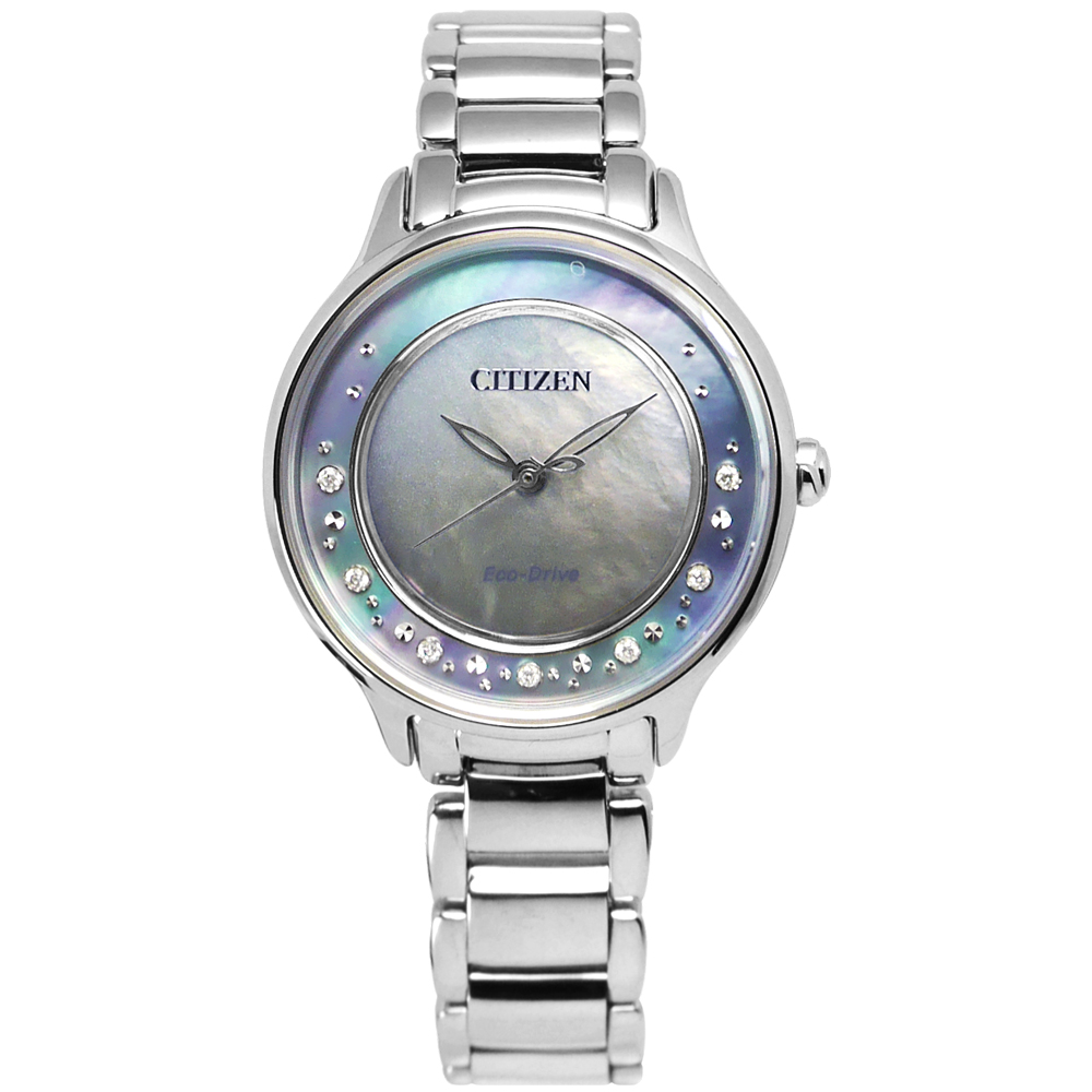 CITIZEN L 絕美風華真鑽白碟貝面光動能女錶(EM0380-65D)-藍/30mm