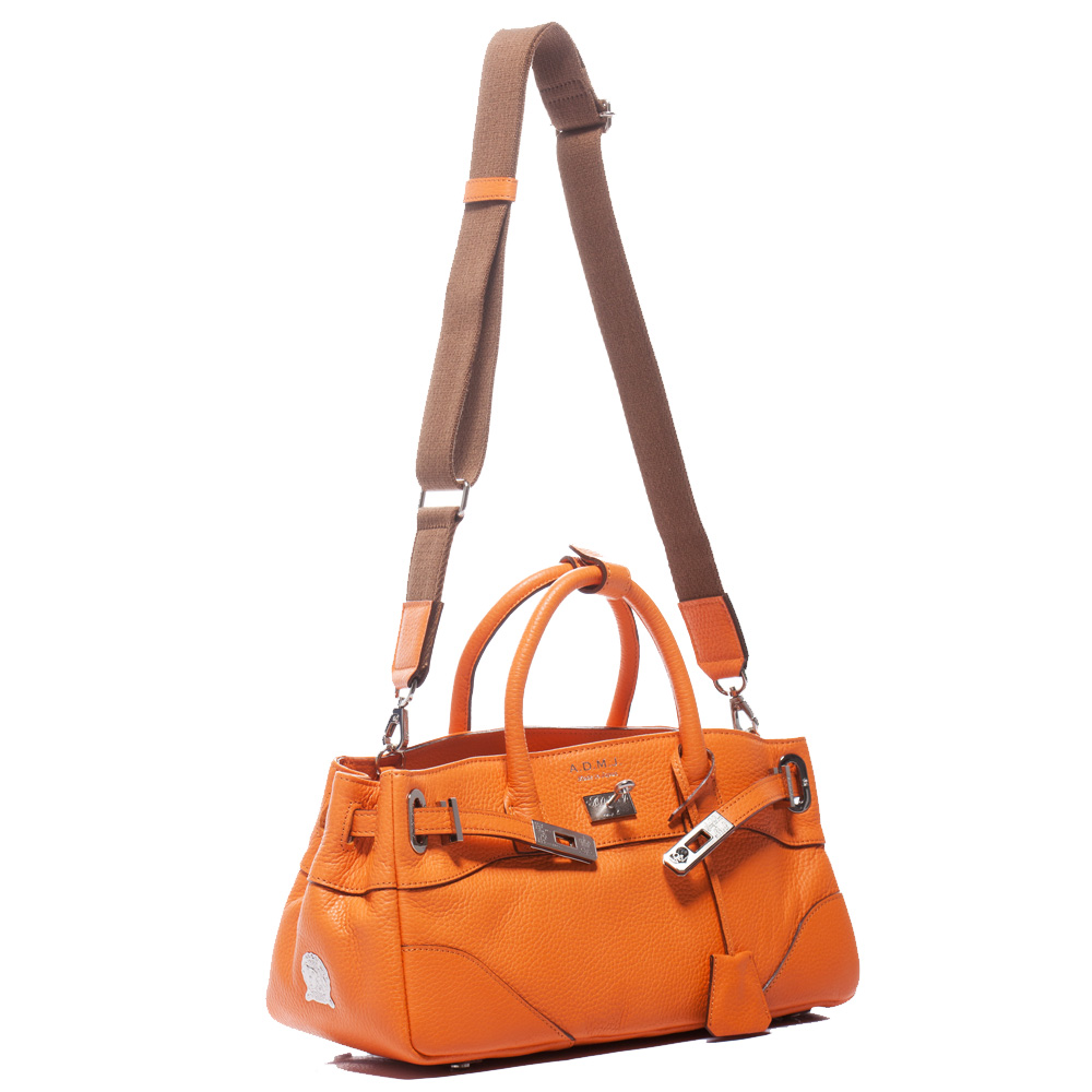 A.D.M.J. 經典牛皮銀釦FLAT COVA TOTE (ORANGE)