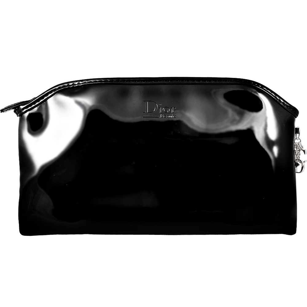 Dior 迪奧 幸運星LOGO墜飾漆皮手拿化妝包(黑)