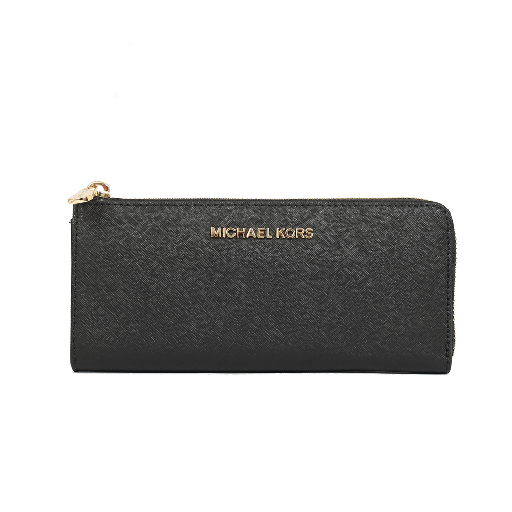 MICHAEL KORS  Jet Set 防刮皮革金字L型拉鍊長夾(金字-黑色)