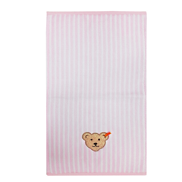 STEIFF德國金耳釦泰迪熊 - 粉色 直條紋 小毛巾 (嬰幼兒衛浴系列)