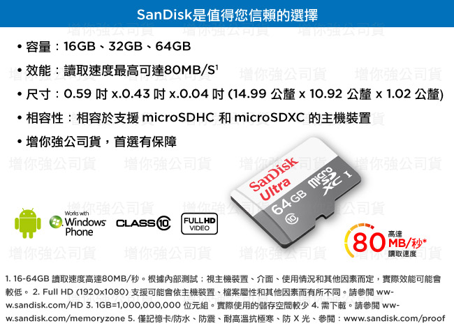 SanDisk Ultra microSD UHS-I 64GB 記憶卡-白(公司貨)新版