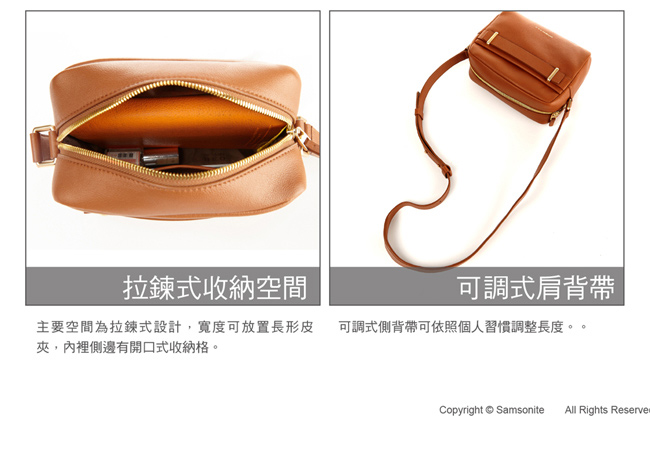 Samsonite REDBENNITO輕巧仕女皮革斜肩背包(灰)