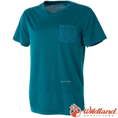 Wildland 荒野 0A51616-46土耳其藍 男 V領抗菌抗UV上衣
