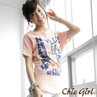 【Chic Girl】甜美字母排列合身T恤 (桃色)