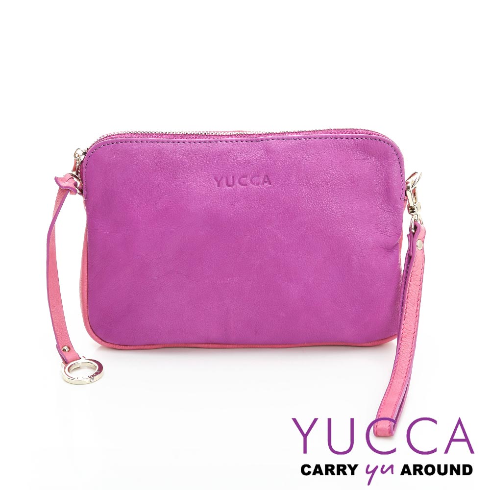 YUCCA - 摩登俏麗牛皮雙色系手挽/斜背包 - 紫紅色- D0106062C77