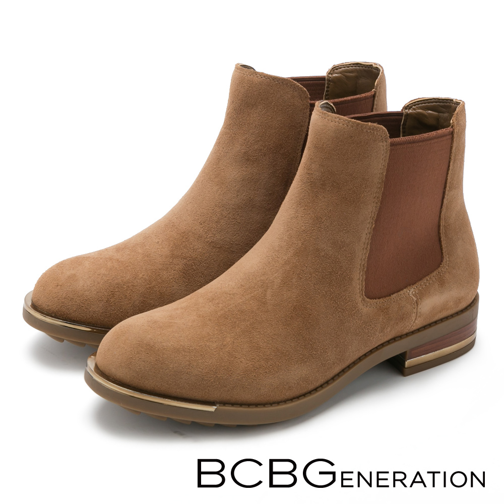 BCBGeneration 曼哈頓經典 麂皮金屬線條短筒靴-棕色