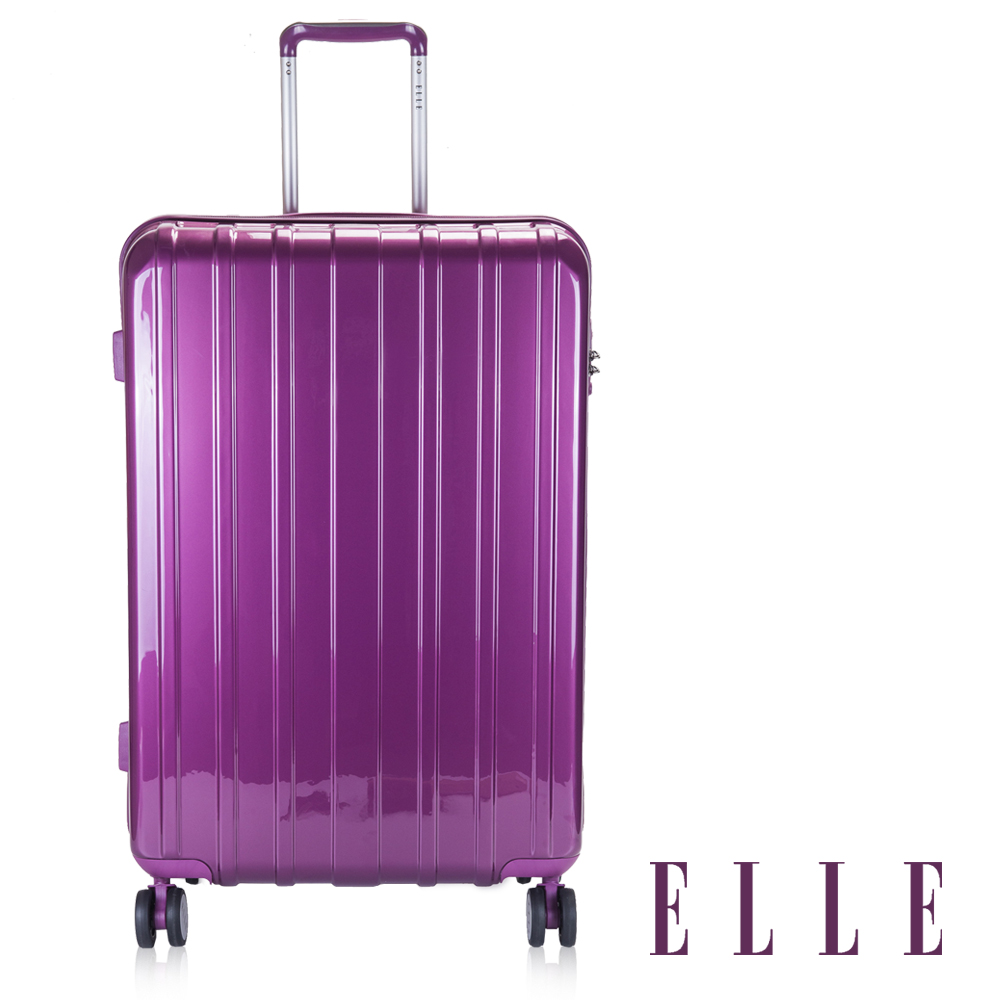 福利品 ELLE 時尚銀河閃耀條紋20吋拉鍊旅行箱-糖衣紫