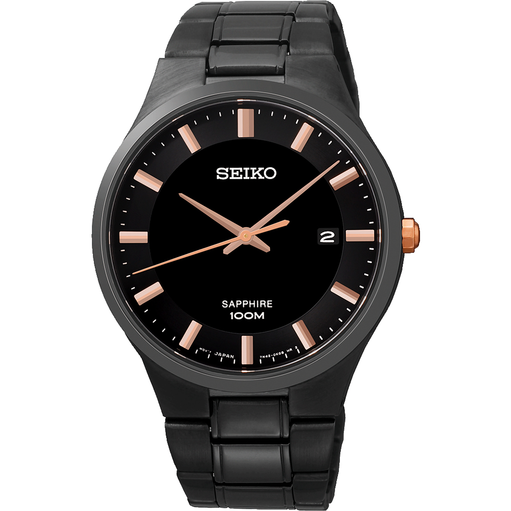 SEIKO CS 極簡風格時尚腕錶(SGEH37P1)-黑x玫瑰金時標/39mm