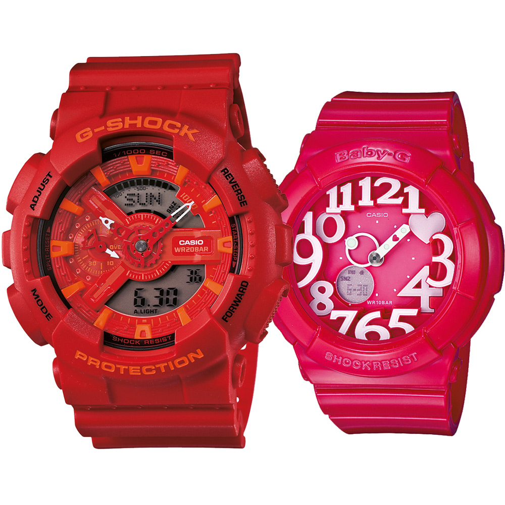 G-SHOCK x BABY-G 組合重機裝置霓紅搶眼街頭文化概念錶-紅色版