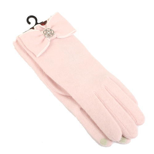 CLATHAS 安哥拉混羊毛山茶花LOGO觸控手套(粉色)