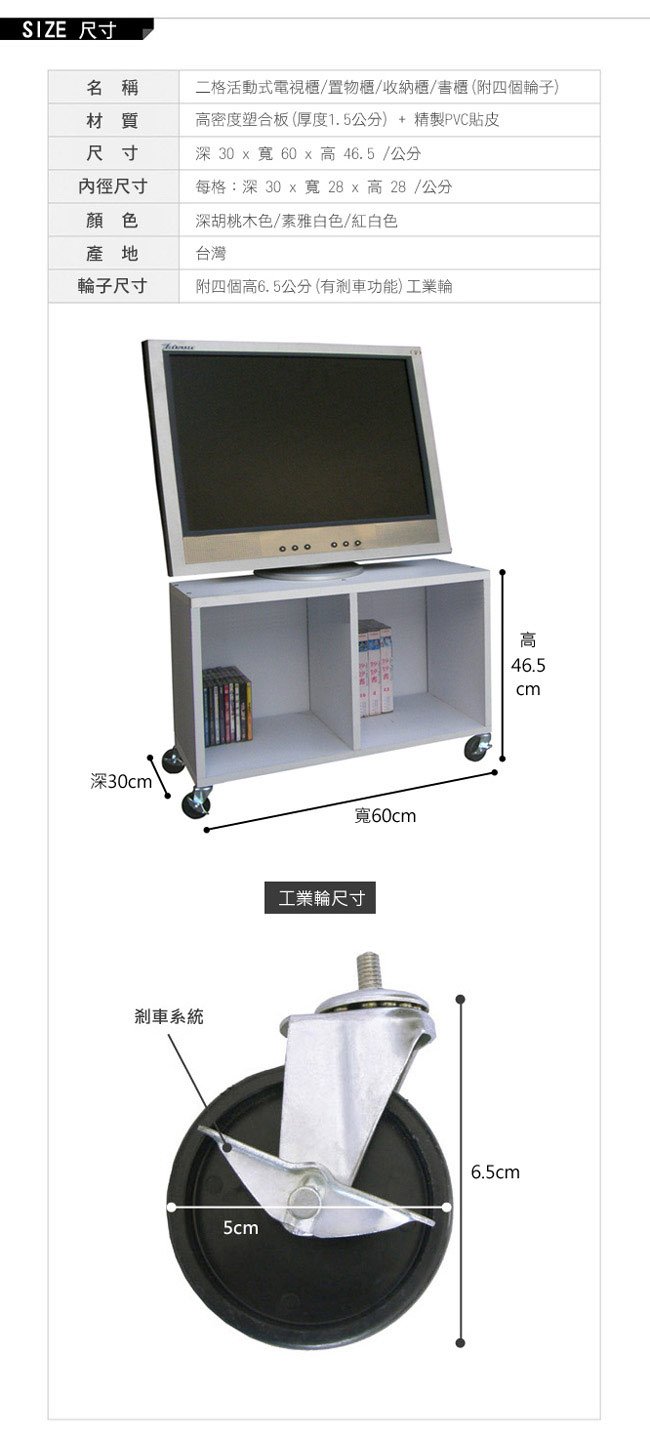 【Dr. DIY】耐重型-電視櫃(附四個工業輪)紅白色