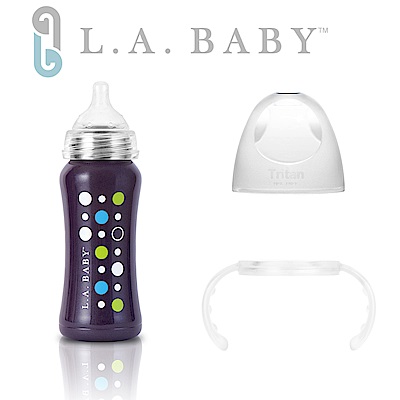 美國L.A. BABY 學習杯套組-超輕量不鏽鋼保溫奶瓶 紫羅蘭 +Tritan學習握把