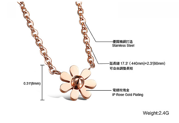 JINCHEN 白鋼花朵項鍊-玫瑰金