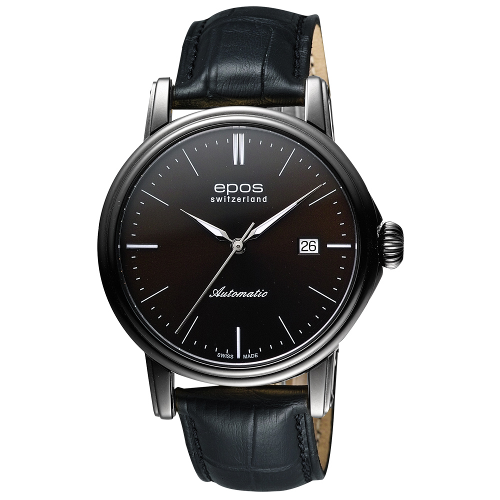 EPOS 都會雅仕時尚機械腕錶-咖啡x黑色錶帶/42mm