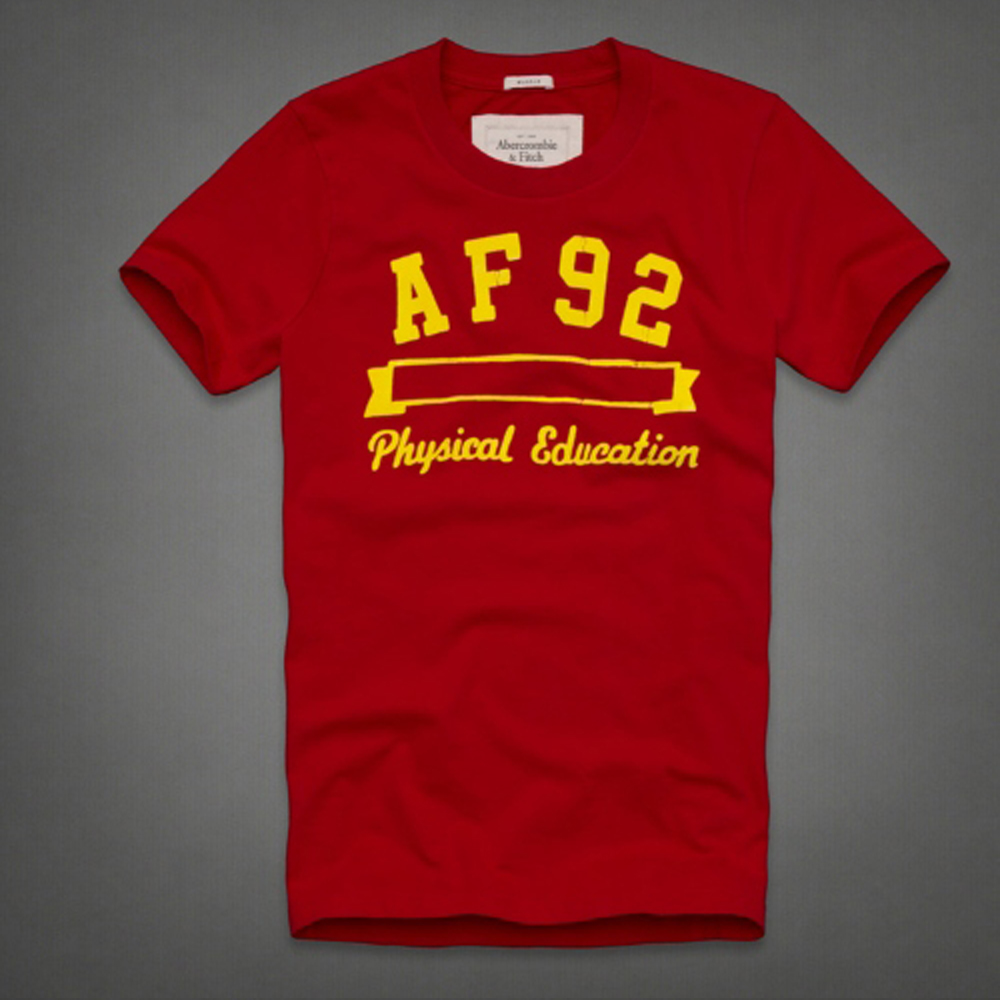A&F  男裝 現貨 記號標誌短T恤(紅)
