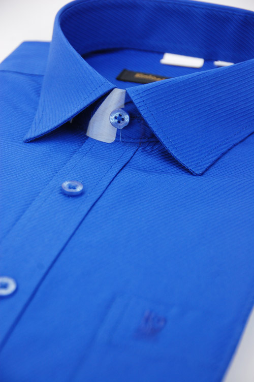 金‧安德森 藍色斜紋窄版長袖襯衫