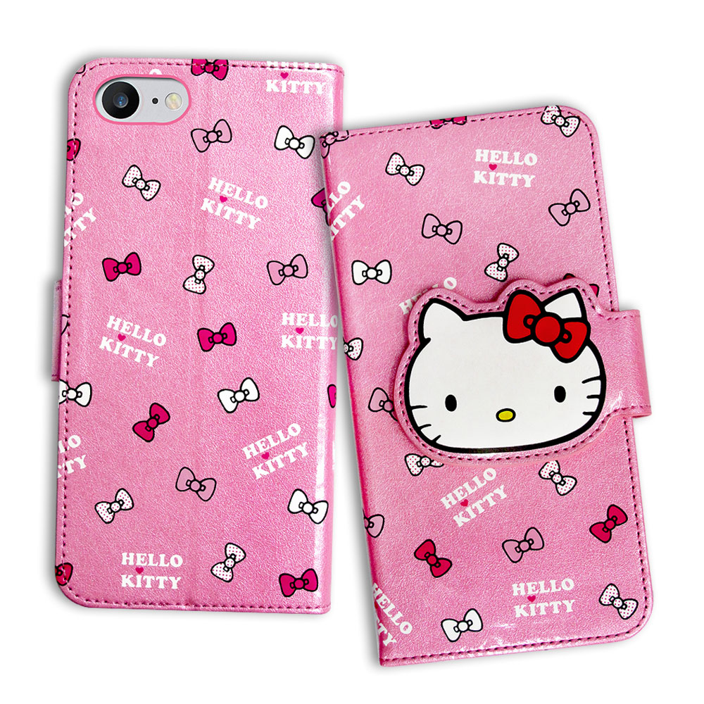 Hello Kitty iPhone 8/iPhone 7 閃粉絲紋皮套(蝴蝶結粉)