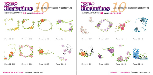 時尚花系列插畫 - 去背精緻花框