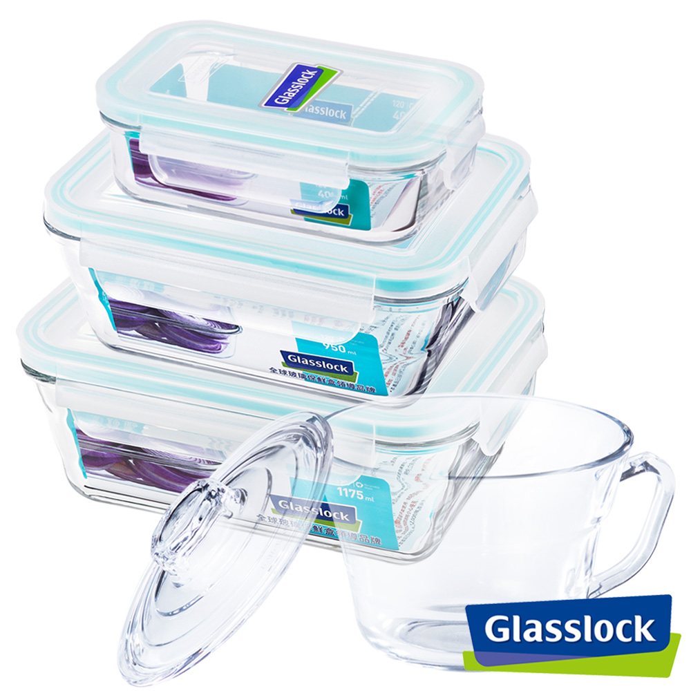 Glasslock強化玻璃微波保鮮盒 - 悠閒時光4件組